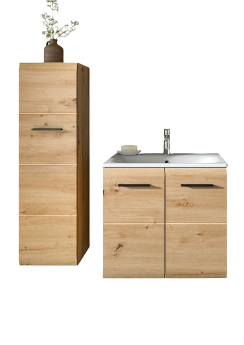 Rootz 4-Piece Bathroom Set - Storage Solution - Vanity Unit & Mirror Cabinet - Easy Assembly - Brown - 105cm x 185cm x 46cm