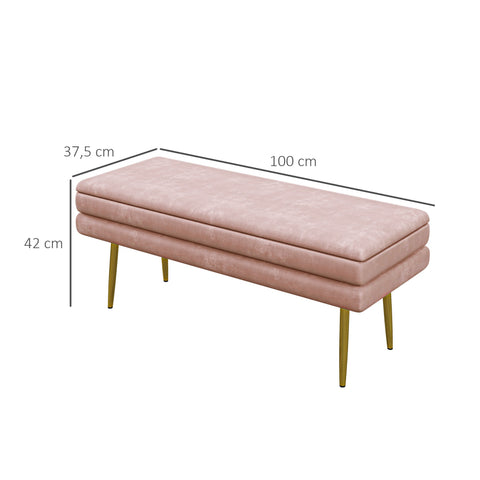 Rootz Pink Upholstered Bench - Storage Ottoman - Decorative Seat - Extra Storage - 100 x 37.5 x 42 cm