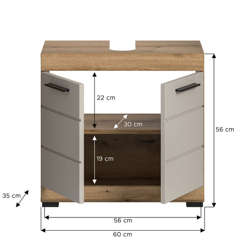 Rootz Vanity Unit - Bathroom Storage Cabinet - Bathroom Furniture - Durable & Elegant - 60cm x 56cm x 34cm