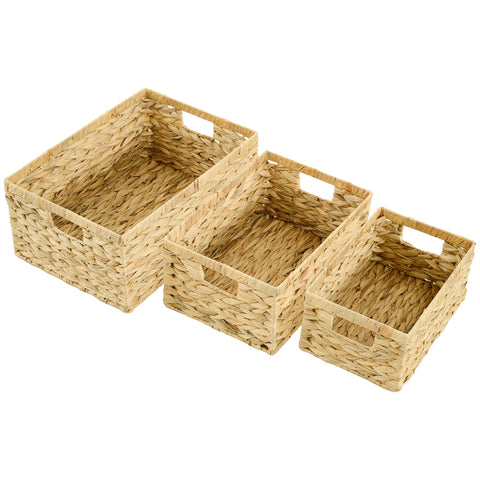 Rootz Set of 3 Storage Baskets - Organizers - Handwoven Crates - Durable Metal Frame - 40x30x18cm, 35x25x16cm, 30x20x14cm