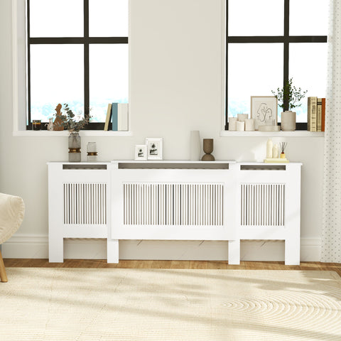 Rootz Radiator Cladding - Heating Cover - Shield - Optimal Heat Flow - Adjustable 125-201cm x 19cm x 81.5cm - MDF White Finish