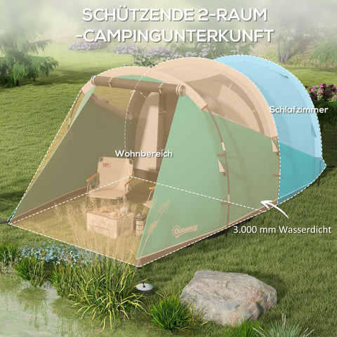 Rootz Camping Tent - Family Tent - Tunnel Tent - Waterproof - Durable Groundsheet - Convenient Lighting - 460cm x 260cm x 190cm