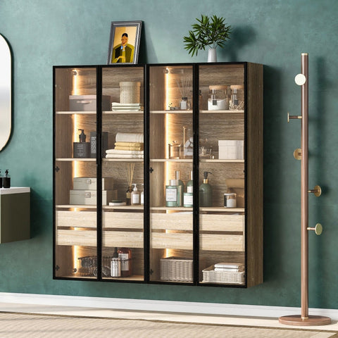 Rootz Bathroom Cabinet Set - Storage Solution - Display Cabinet - LED Lighting - 74cm x 36cm x 155cm