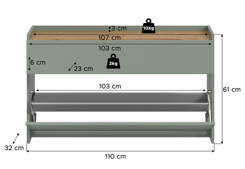 Rootz Shoe Cabinet - Shoe Organizer - Storage Unit - Sustainable Wood - 61x110x32 cm - Green and Brown