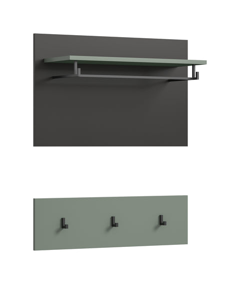 Rootz Wall-Mounted Entryway Panel - Coat Rack - Organizer - Durable & Easy-Care - 73cm x 80cm x 27cm - Green Finish