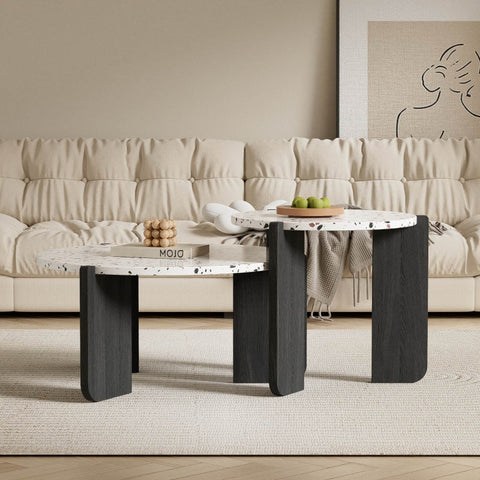 Rootz Modern Set of 2 Coffee Tables - Stylish Tables - Artistic Pattern Tables - Durable MDF - 70cm x 70cm x 35cm & 50cm x 50cm x 45.5cm