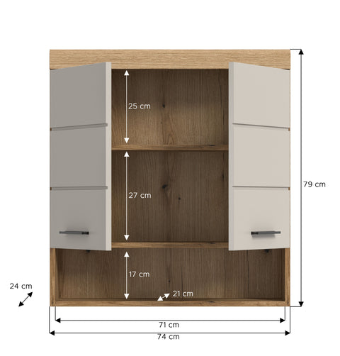 Rootz Wall Cabinet - Storage Unit - Bathroom Organizer - Durable MDF - 74x79x24 cm - Brown & WhiteFinish