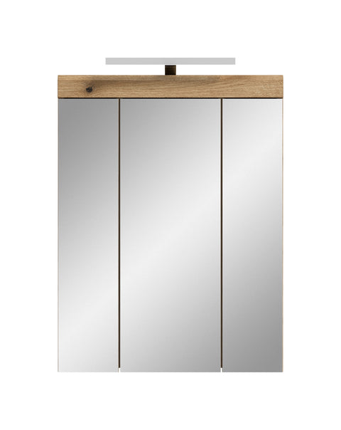 Rootz Brown Mirror Cabinet Set - Bathroom Light - Storage Solution - Modern Design - 60x79x18cm