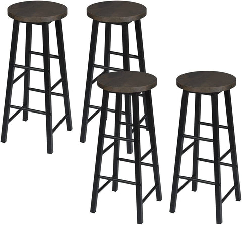 Rootz Bar Stools Set of 2 - Industrial Style - Solid Wood - Steel Frame - Easy Assembly - Anti-Slip Floor Protectors - 71cm x 30cm - 120kg.