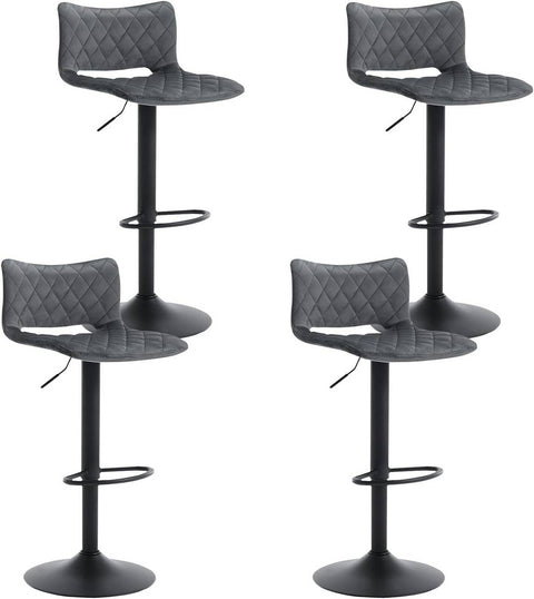 Rootz Velvet Bar Stools Set of 4 - Swivel Chair - Height Adjustable - Skin-Friendly Cover - 41cm x 35cm Seat - Black/Grey - Modern Design