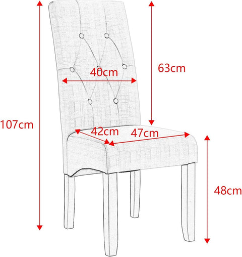 Rootz Upholstered Dining Chair - Elegant Chair - Comfortable Seating - Durable Linen Cover - Ergonomic Design - Non-Slip Protectors - 107cm x 47cm x 42cm