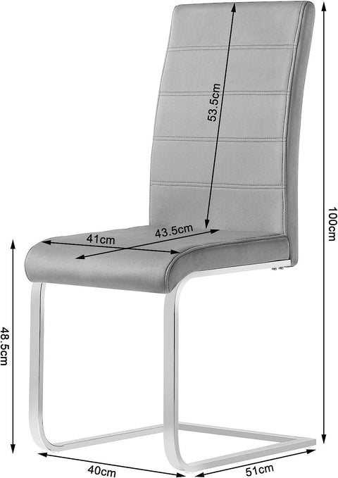 Rootz Dining Room Chairs Set of 6 - Swing Chairs - High Back Chairs - Velvet and Metal - Ergonomic and Stable - Floor Protection - 41cm x 100cm x 55.5cm