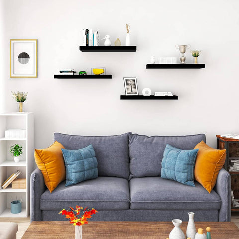 Rootz 4-Set Floating Wall Shelf - Wall Board - Wood Shelf - Moisture Resistant - Black - 25cm x 22.9cm x 3.8cm