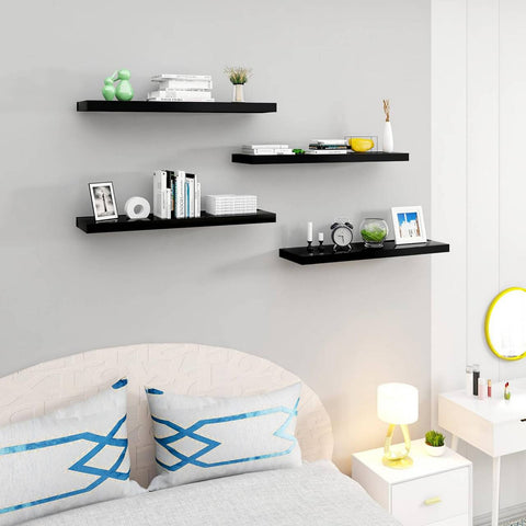 Rootz 4-Set Floating Wall Shelf - Wall Board - Wood Shelf - Moisture Resistant - Black - 25cm x 22.9cm x 3.8cm