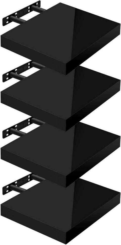 Rootz 4-Set Floating Wall Shelf - Wall Board - Storage Rack - High-Resilience MDF - 30cm x 22.9cm x 3.8cm - Black