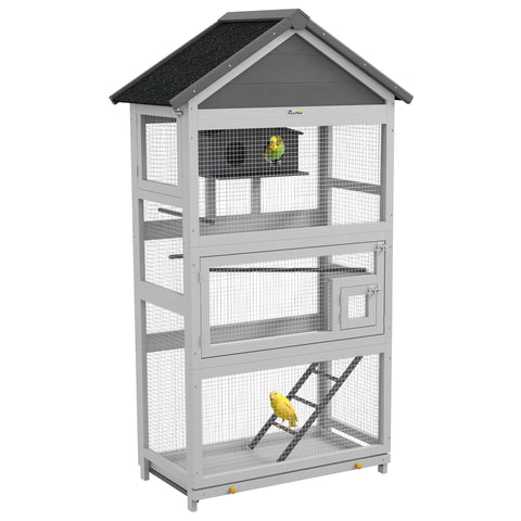 Rootz Bird Cage Parrot Playground - Aviary - Waterproof Roof - Spacious Habitat - 92cm x 52cm x 171cm Grey