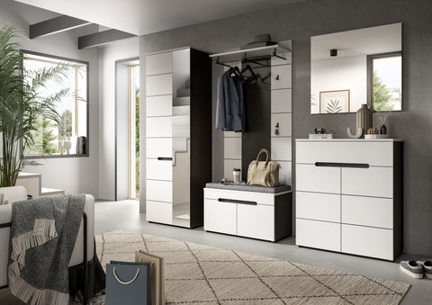 Rootz 6 Piece Wardrobe Set - Hallway Organizer - Coat Rack Combo - Space-saving White - 255x190x37 cm