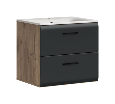 Rootz Vanity Unit with Washbasin - Bathroom Sink Cabinet - Stylish Storage - Easy Care Surfaces - 60x55x46cm - Black and Brown Finish