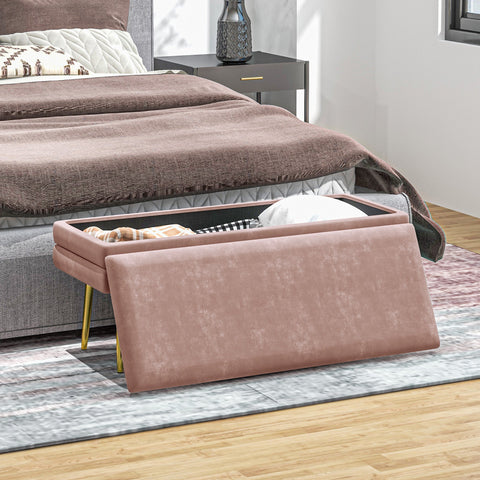 Rootz Pink Upholstered Bench - Storage Ottoman - Decorative Seat - Extra Storage - 100 x 37.5 x 42 cm