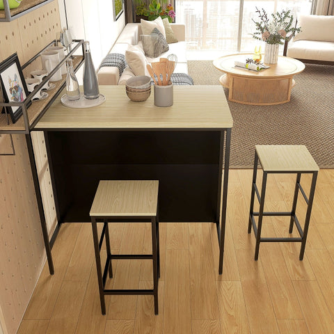 Rootz 3-Piece Bar Table Set - Bar Chairs - Pub Table - Stain Resistant - Space-Saving - Steel Frame - 100W x 60D x 95H cm (Table), 32W x 32D x 68H cm (Stool) - Black/Oak