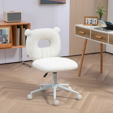 Rootz Office Chair - Desk Chair - Height Adjustable - Teddy Fur - Teddy Fleece - 100% Polyester - Steel - White - 50 Cm X 56 Cm X 90 Cm