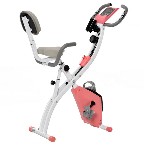 Rootz 2-in-1 Foldable Exercise Bike - Recumbent Stationary Bike - 8-Level Adjustable - Magnetic Resistance with Pulse Sensor - LCD Display - Pink + White - 97 x 51 x 115 cm