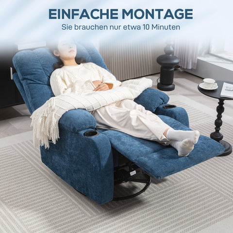 Rootz Relaxation Armchair - Recliner Chair - Rotatable Chair - Fully Adjustable Comfort - 88x96x108cm, Dark Blue