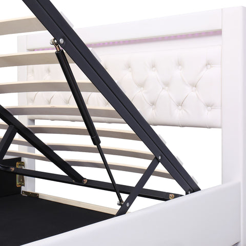 Rootz Upholstered Bed - Platform Bed - Storage Bed - LED Lighting - 207cm x 162cm x 100cm