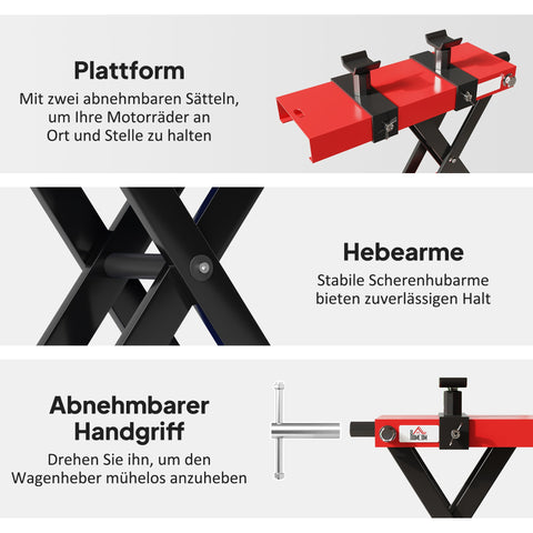 Rootz Motorcycle Lifter - Bike Lift - Motorbike Hoist - 500kg Capacity - Adjustable Height 9.5cm-40cm - 45x15x9.5-40cm - Red