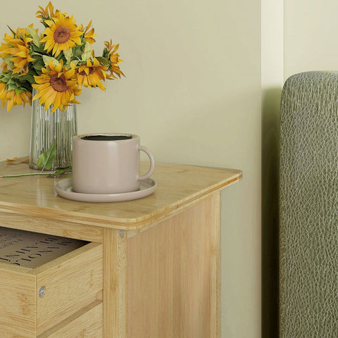 Rootz Nordic Bedside Tables Set - Nightstands Pair - 2 Drawer Nightstands - Spacious Bottom Shelf - Bamboo Frame - Lacquered Surface - 40cm x 34cm x 60cm