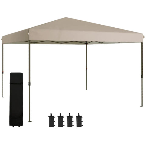Rootz Folding Gazebo - Easy To Set Up - 1-button System - Wheeled Bag - Height Adjustable - Metal Frame - Steel - Oxford Polyester - Beige - 3.6 X 3.6m