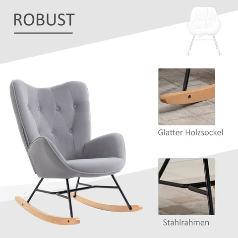 Rootz Ergonomic Rocking Chair - Velvet Look - Quilted Seat - Up to 150kg - 65L x 70W x 96H cm