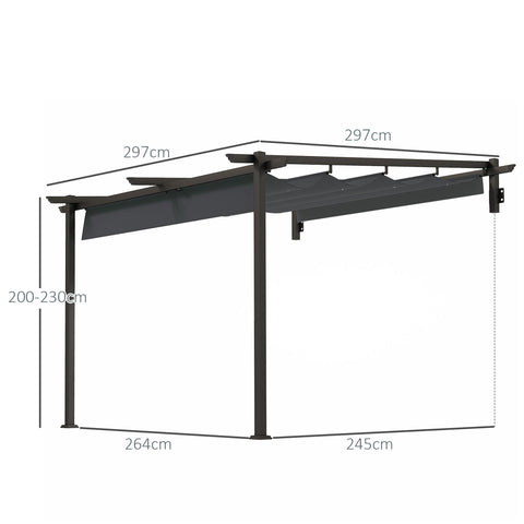 Rootz 3x3m Gazebo Pergola - Windproof Patio Canopy - Adjustable Roof - UV Protection - 297cm x 297cm x 200/230cm - Grey