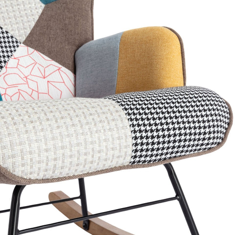 Rootz Patchwork Rocking Chair - Rocker - Glider - Long-lasting Comfort - 69.5L x 50W x 88.5H cm