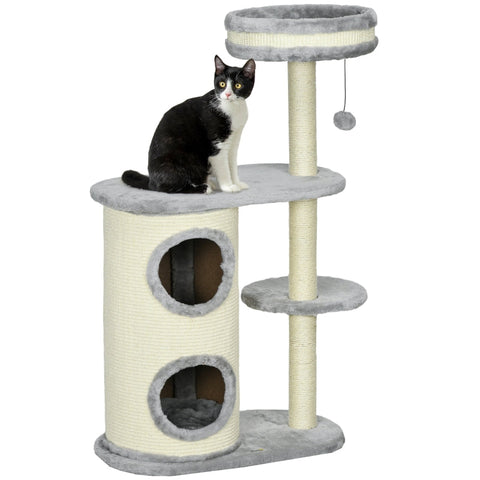 Rootz Cat Climbing Tree - Scratching Post - Cat Tree Tower - Cat Activity Center - Plush - Sisal Rope - Entertainment - 59cm x 35cm x 100cm