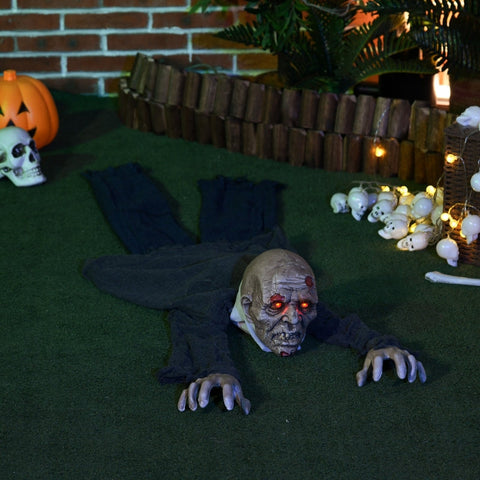 Rootz Halloween Decoration Zombie - LED Eyes - Howling Sounds - Realistic Crawling Motion - Touch & Sound Activation - 45cm x 20cm x 140cm - Polyester, PE, Steel