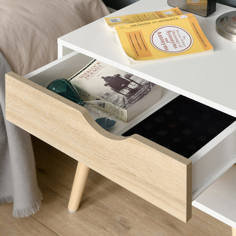 Rootz Side Table - Bedside Table - Hallway Chest - MDF Chipboard White + Oak - Durable & Stylish - 50 x 39 x 51 cm