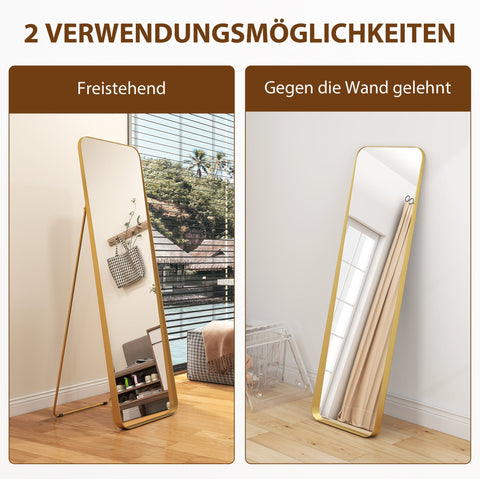 Rootz Full Body Mirror - Free-Standing - Tiltable Metal Frame - Elegant Gold - 160 x 50 cm - Full-View Design
