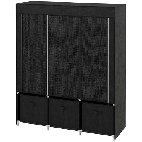 Rootz Fabric Cabinet - Made Of Fleece - Folding Cabinet - Fabric Wardrobe - Including 3 Drawers - Black - 125 cm x 43 cm x 162.5 cm