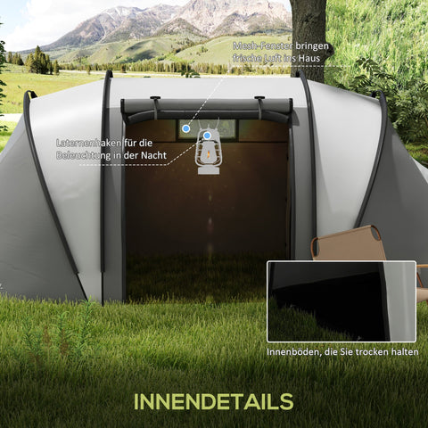 Rootz Camping Tent - Family Tent - Tunnel Tent - Water-Repellent - Easy Transport - 450cm x 220cm x 180cm