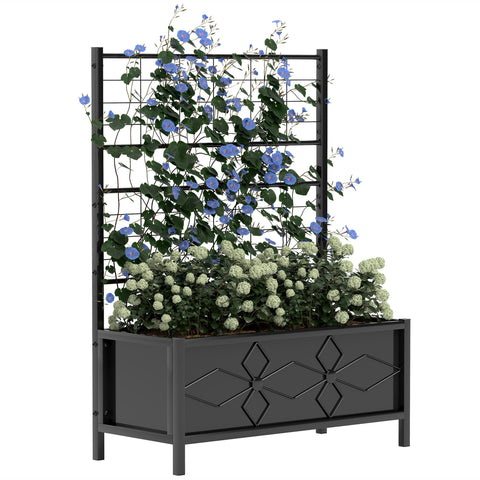 Rootz Raised Bed with Trellis - Planter Box - Garden Container - Weather-Resistant - 90cm x 40cm x 120cm