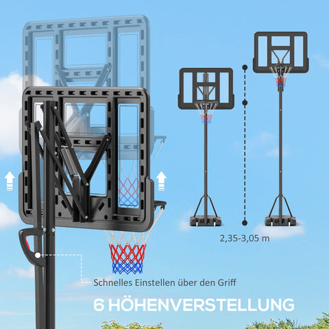 Rootz Basketball Stand - Hoop System - Adjustable Heights - Spring-Loaded Basket - 2.35-3.05m Basket Height - 110x75cm Back Panel - Mobile Design