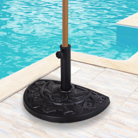 Rootz Half-Round Parasol Stand - Umbrella Base - Synthetic Resin - Stability & Safety - 50L x 31B x 32H cm - Black