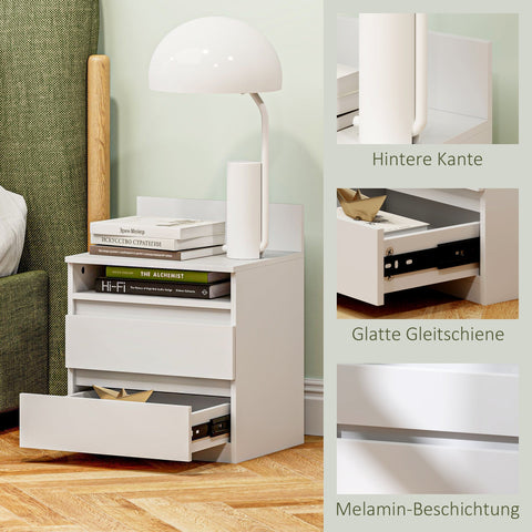 Rootz Bedside Table Set of 2 - Nightstands - Side Tables - Modern Minimalist Design - White - 39.6L x 32.3W x 50.4H cm