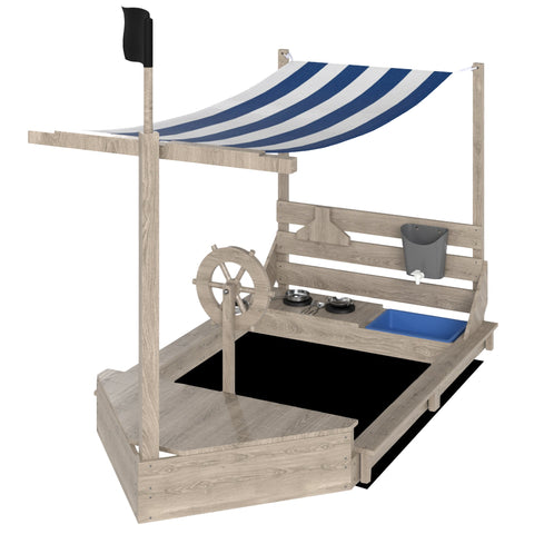 Rootz Pirate Ship Sandpit - Children's Play Set - Wooden Sandbox - Imaginative Fun - 180x103x144.5cm