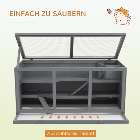 Rootz Dwarf Hamster Cage - Rodent Cage - Small Animal Box - Lockable & Easy Care - Grey - 115cm x 57cm x 55cm