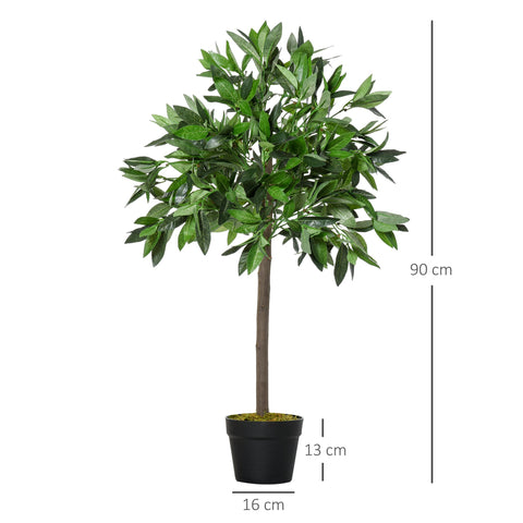 Rootz Set of 2 Artificial Laurel Tree - Faux Plants - Plastic Foliage - No Maintenance Required - 90cm x Ø16cm - Cement Pot