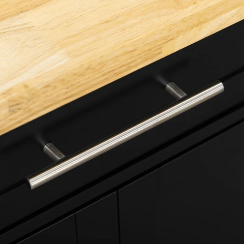 Rootz Kitchen Trolley - Kitchen Island - Serving Trolley - 1 Spice Rack - 1 Towel Holder - Rubber Wood - Black - 109L x 40W x 89H cm