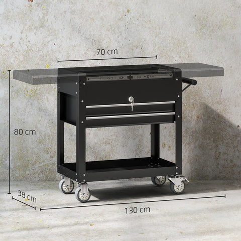 Rootz Rolling Tool Cabinet - Tool Box with Drawers - Storage Organizer - Mobile Workbench - Lockable Steel - 77.5-130L x 38W x 80H cm
