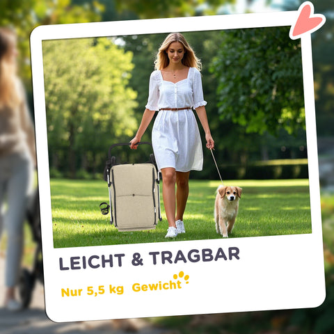 Rootz Dog Car - Pet Transport - Foldable Buggy - Lightweight Design - Washable Pillow - 80L x 48.5B x 106H cm